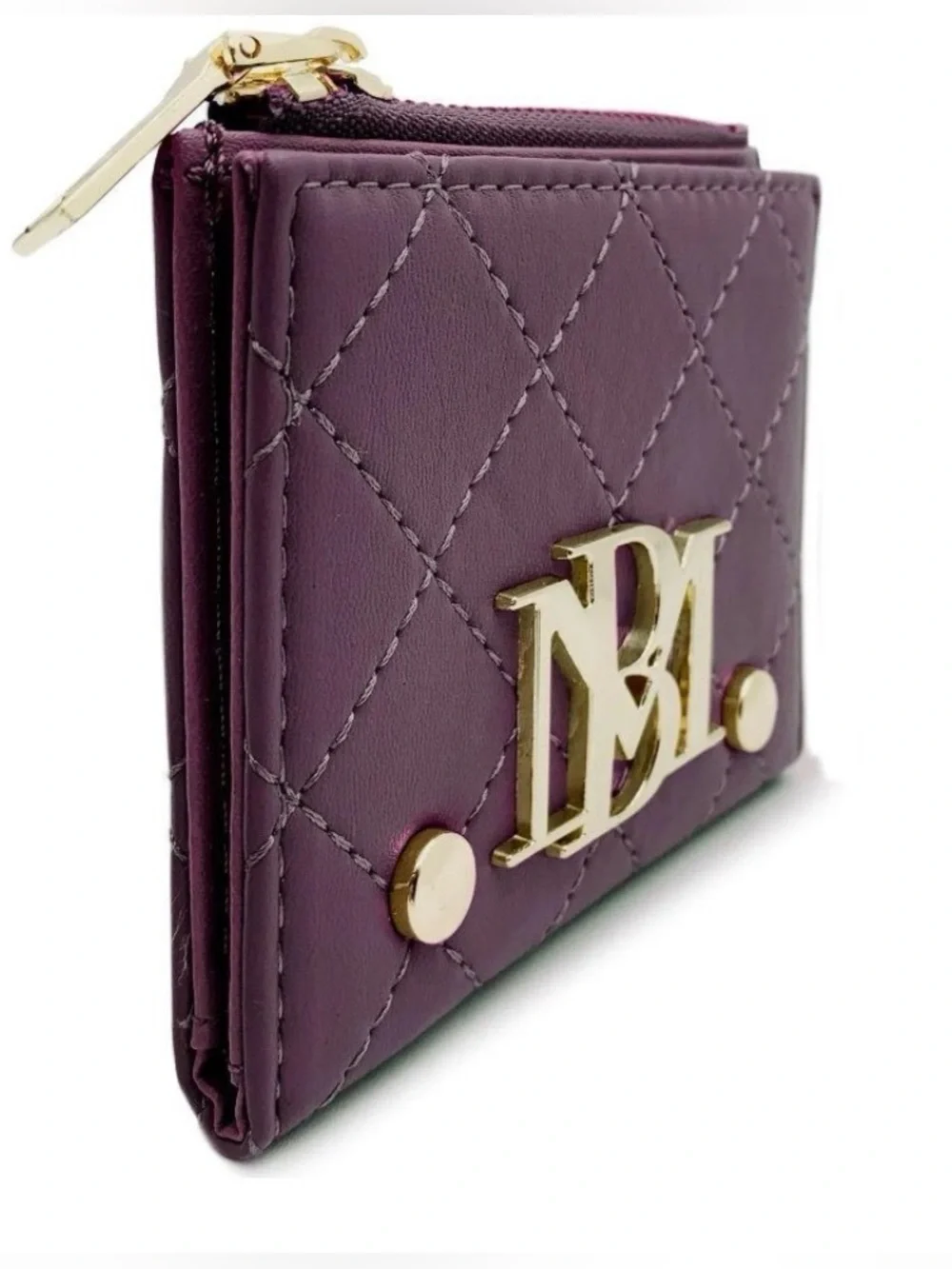 Badgley Mischka Quilted Purple Logo Accent Wallet